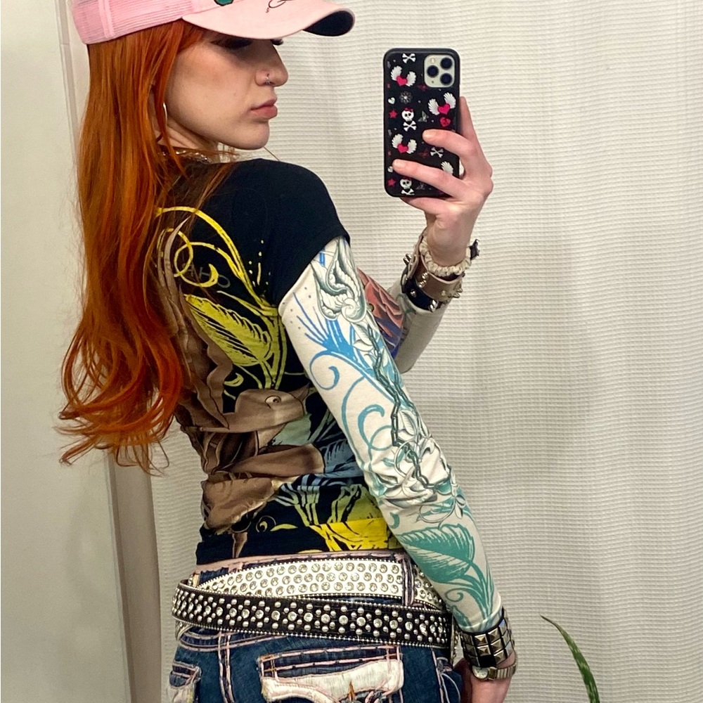 Christian Audigier Multicolor Graphic tattoo Sleeve Tee